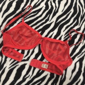 See-through bright red bra